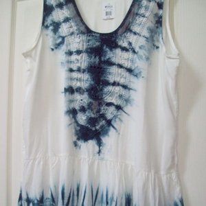 WHITE AND BLUE TIE DYE SLEEVELESS SHIRT